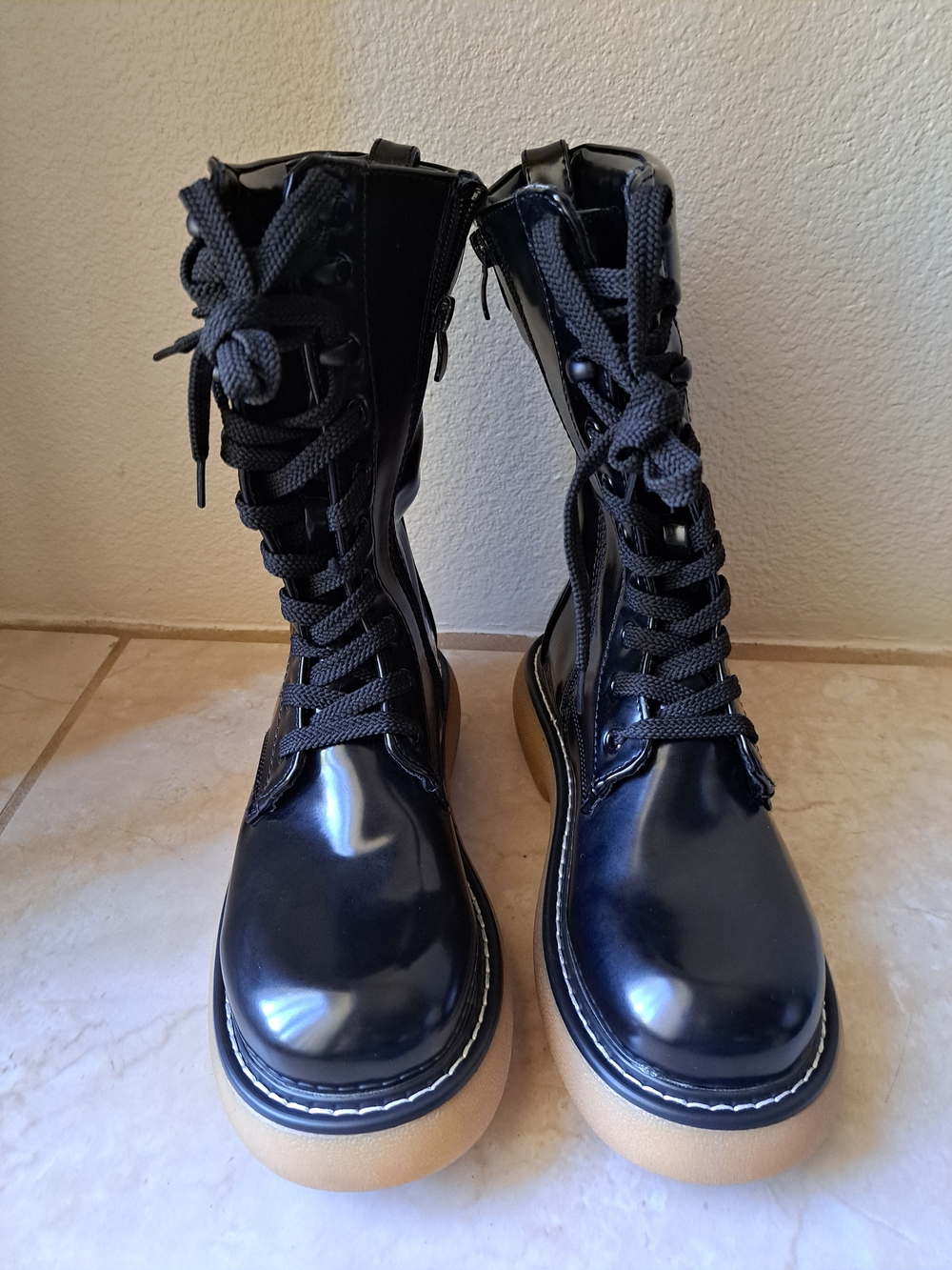 Dream Pairs Black Combat Boots with Tan Platform Sole